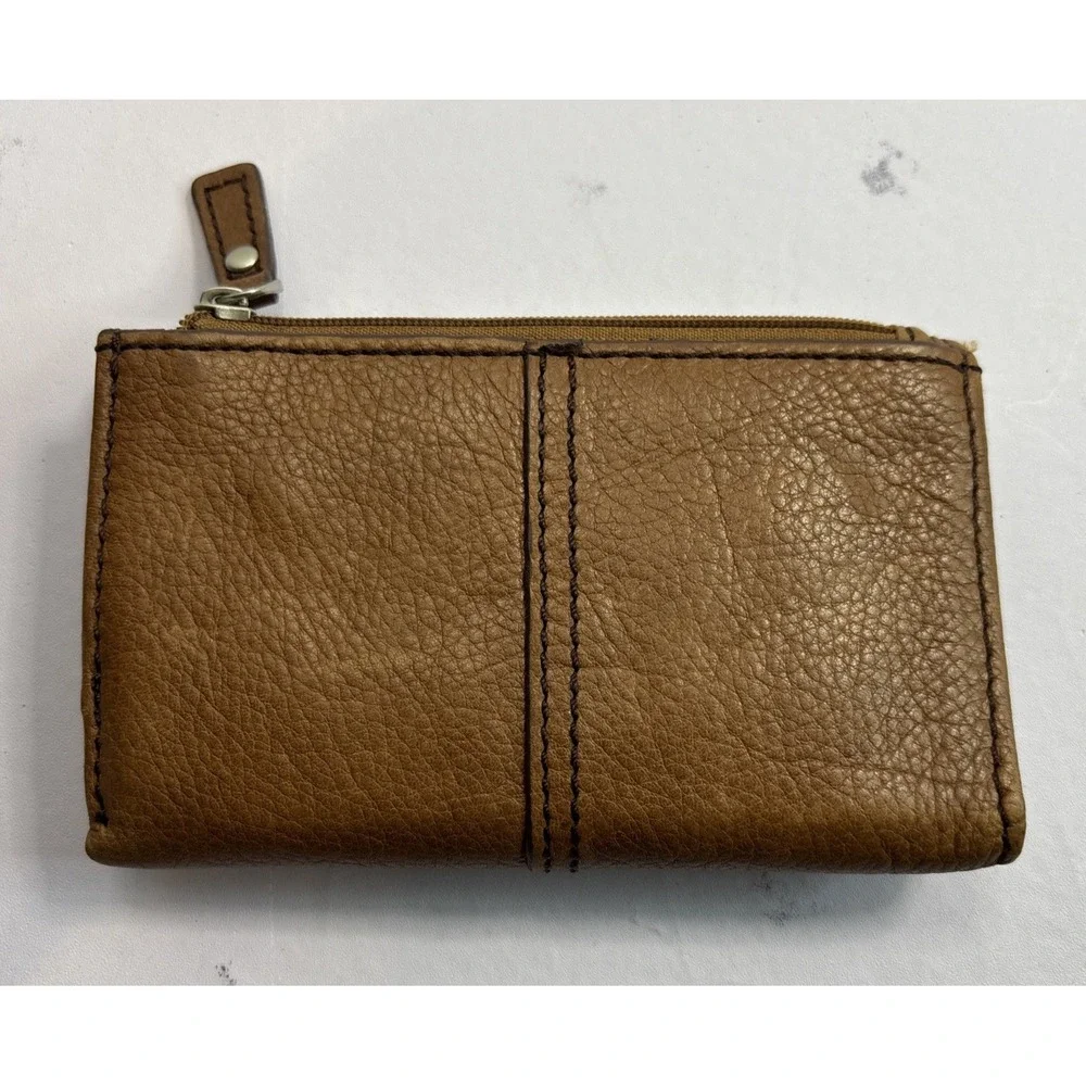 Fossil Wallet Brown Leather Quadfold Solid‎ Credit Card Holder Wallet Key